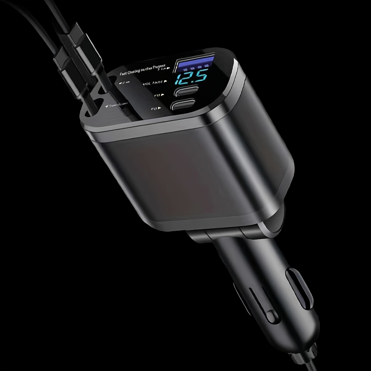 TEMU Integrated 120w Retractable Car Charger (2026 New Model) â Dual Usb-c Cables, Automatic Retraction System, Universal Car Socket â Fast Chargi