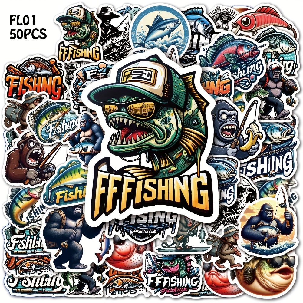 

50 Pack Outdoor Fishing Stickers Set, Waterproof Pvc Graffiti Decals For Tackle Box, Laptop, Phone Case, Luggage, Journal - Assorted Fishing-themed Designs For And