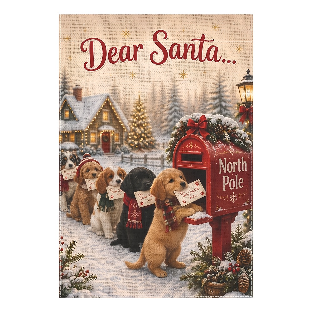 TEMU 2d Flat - 2d Flat - 1pc, 2d Flat Puppy Garden Flag, Christmas Dog Flag, Traditional House Decoration, Home & Garden Sign, 12x18 Inch, Suitable