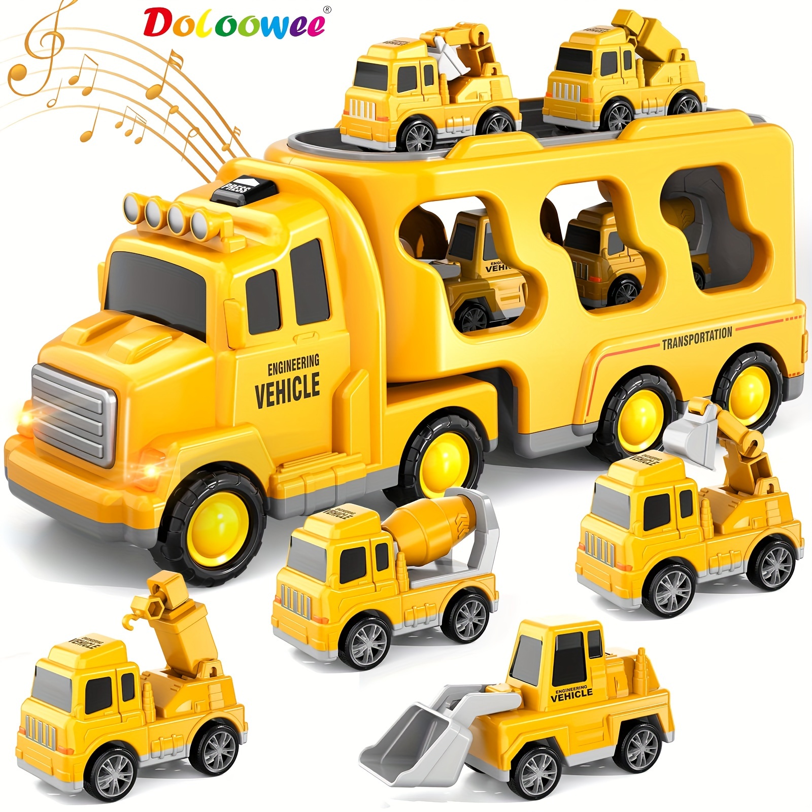 

Doloowee Truck Toys For Toddlers 2 3 4 5 Years Old, 5 In 1 Construction Toy Car With Lights And Sounds, Excavator, Bulldozer, Crane And Mixer, Gift For Boys And Girls 3-5 Years Old