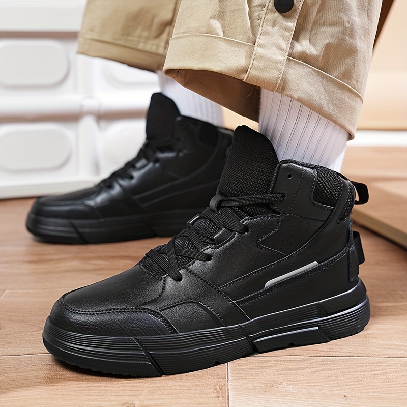 High-Top Casual Sneakers in Black & White - Breathable Fabric, Non-Slip EVA Sole, Lace-Up, Versatile for All Seasons, Sizes 5-14