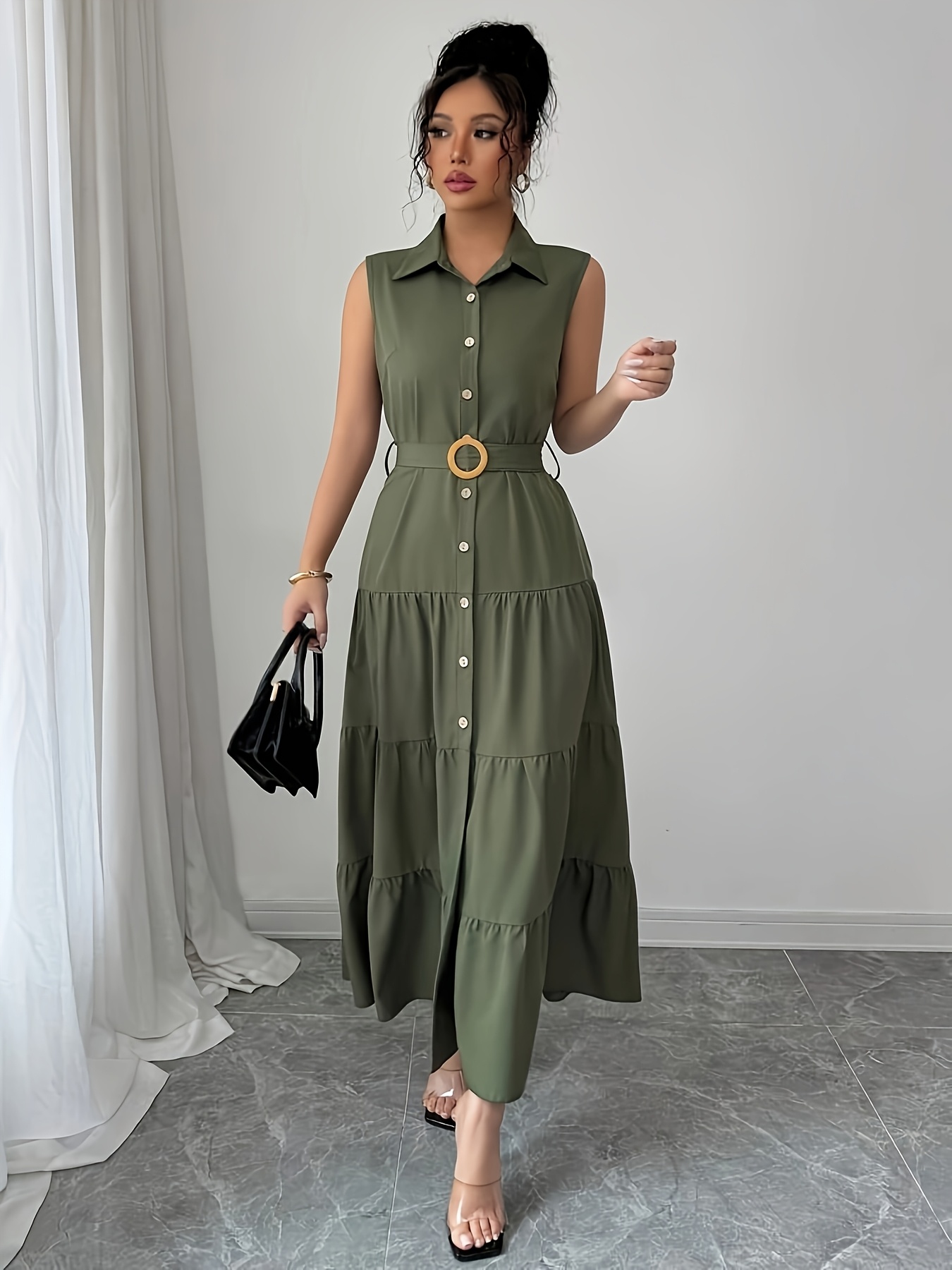 olive green sun dress Kelli Short Sleeve Maxi Olive Geo main image 0