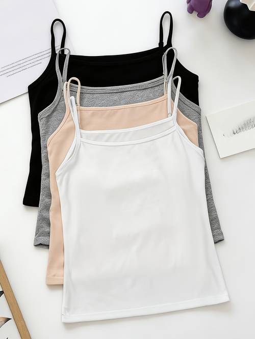 4pcs set spring summer black and white camisole tops simple solid color sleeveless outerwear korean style base layers for inner wear for teenager