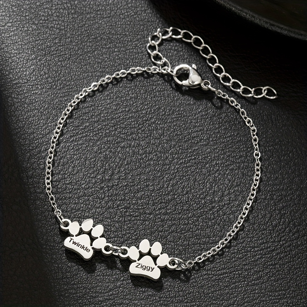 E-shop 1 Edelstahl 18K vergoldetes süßes Hundepfoten-Armband für Damen, personalisierter Haustierpfotenabdruck mit Namen, Geschenk für Hundebesitzer,