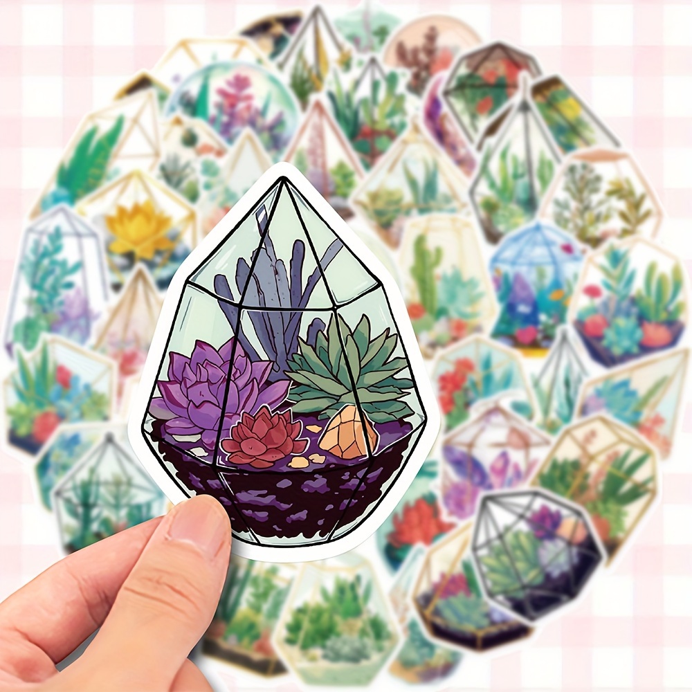 

50pcs Glass Flower Room Succulent Plant Crystal Diy Waterproof Graffiti Stickers Stickers Hand Account Decoration For Guitar Notebook Helmet Skateboard Luggage Phone Computer