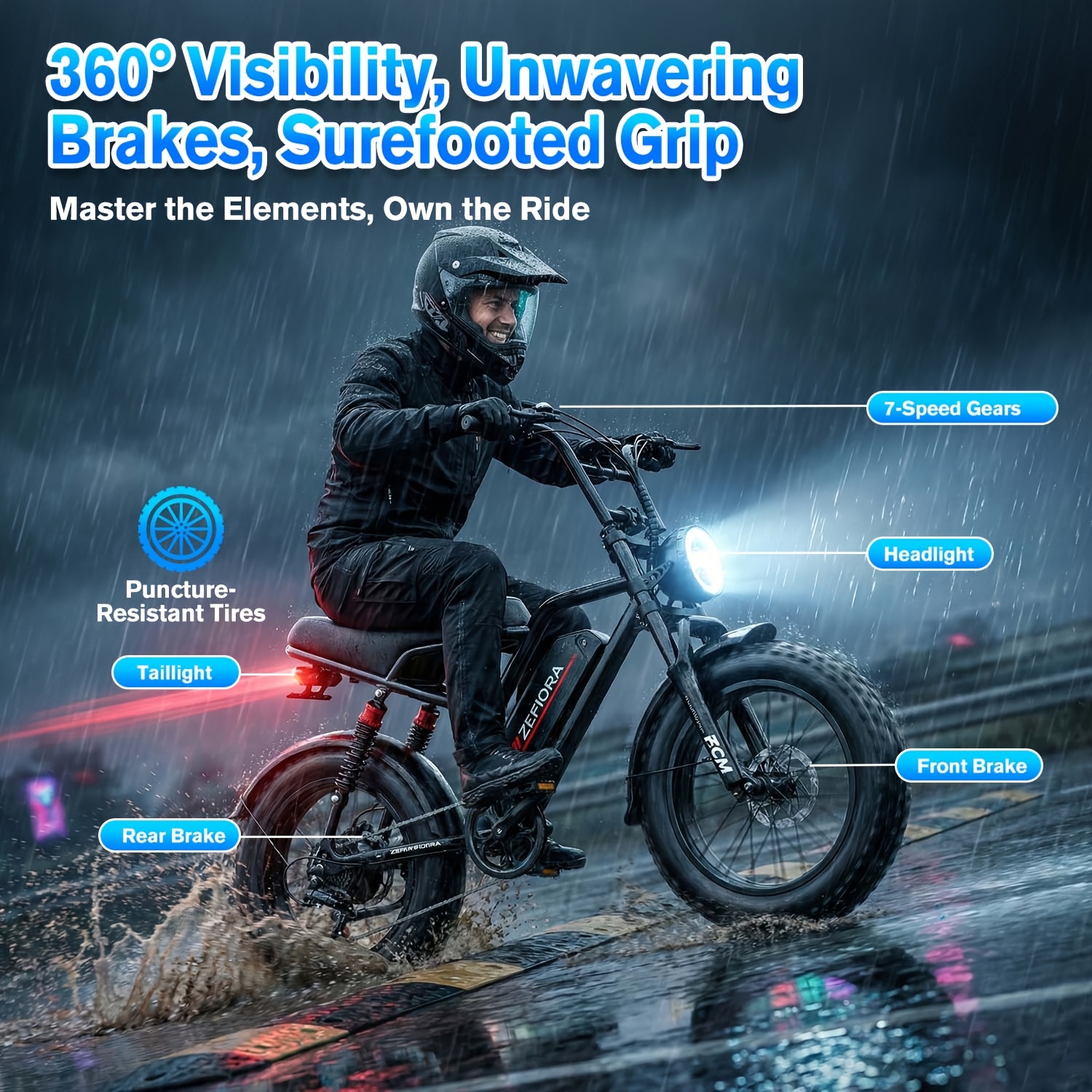 adult electric 740w brushless motor, removable dual battery 48v 8-20ah,   tires & shock absorption system suitable for mountain, snow, sand, road riding, 20x4 inch tires Product details 4