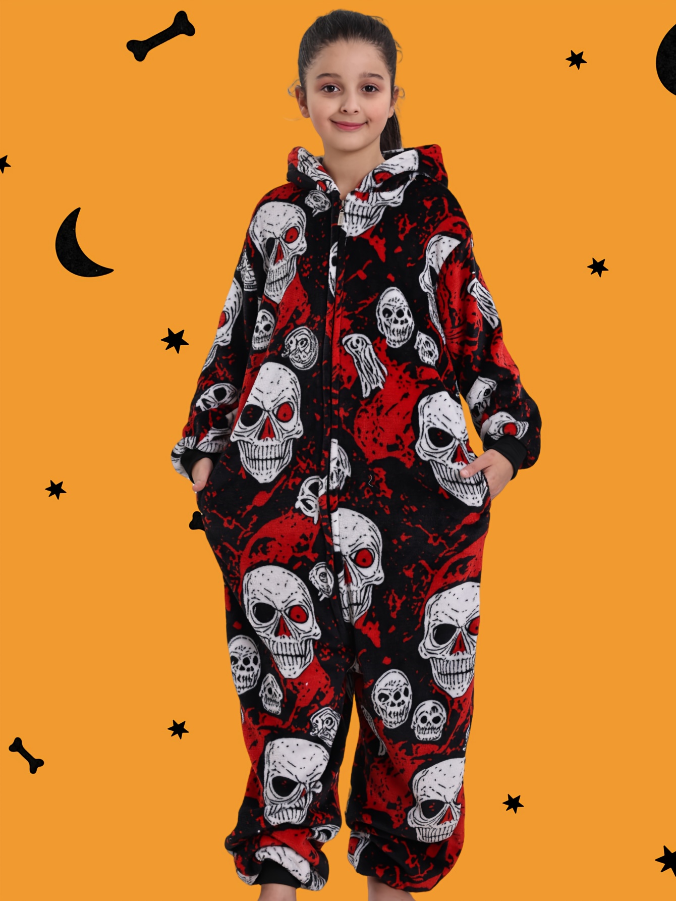 Christmas Pajamas Womens Hooded Onesie Christmas Skiing Santa