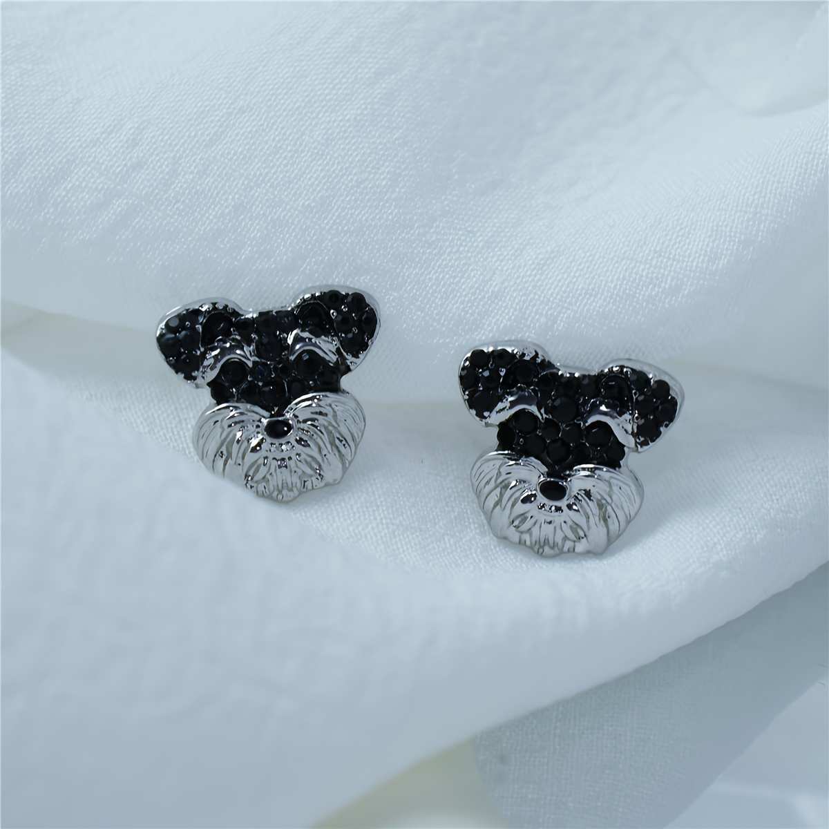 TEMU Creative Cute Black And White Schnauzer Stud Earrings Exquisite Women's Pet Dog Jewelry Stainless Steel Ear Pins Gift For Holiday Birthday