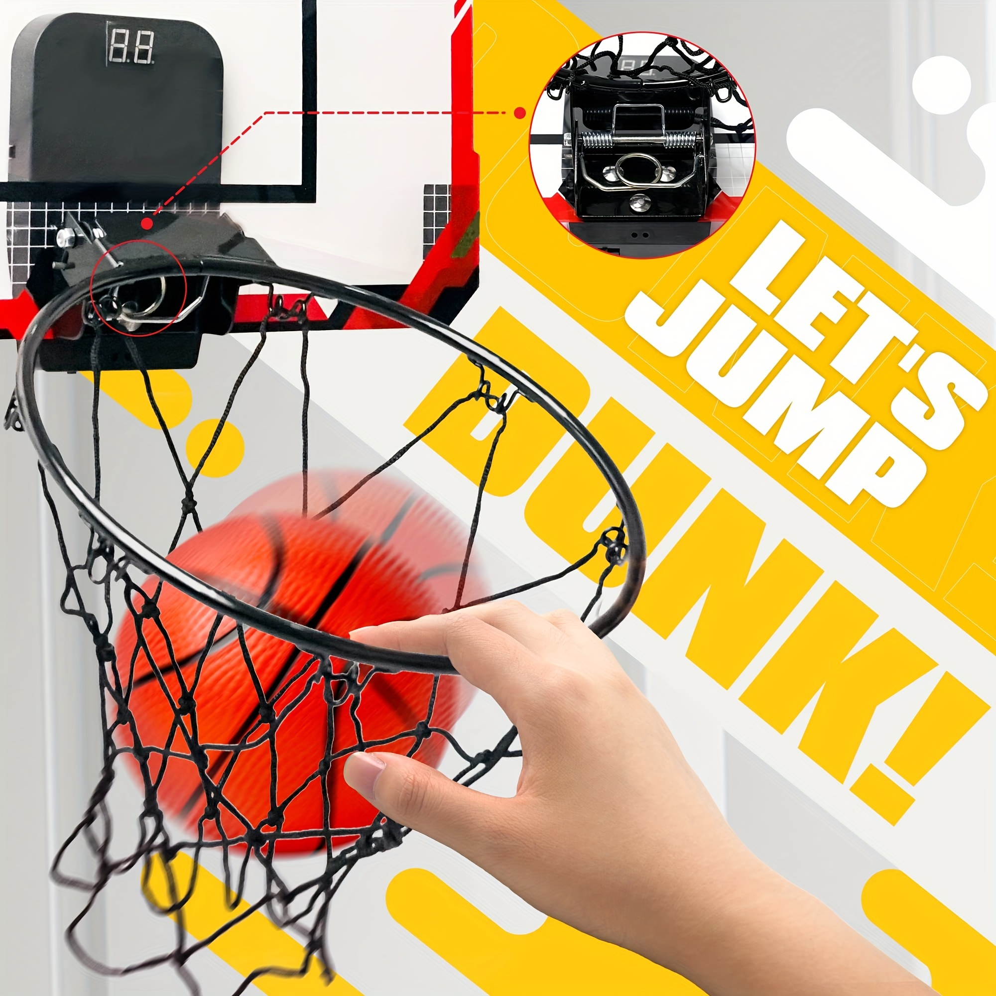 Basketball Hoop Indoor For Kids And Adults, Mini Basketball Hoop With Electronic Scorerboard And 3 Balls, Over The Door Basketball Hoop Indoor For Wall Bedroom And Office, Ideal Toy Gifts For Kids