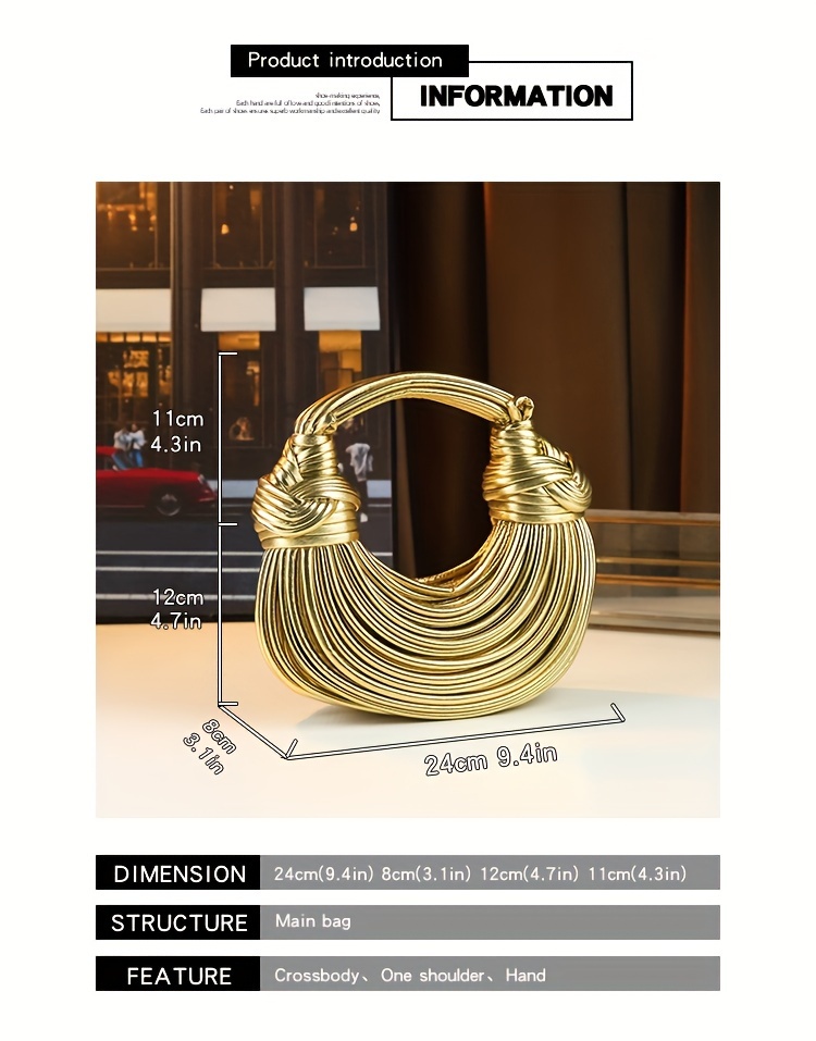 Glossy Trendy Design Sense Handmade Dumpling Bag Hand-Held Crossbody Bag Knotted Rope Noodles Bag Fashionable Personality Female Bag