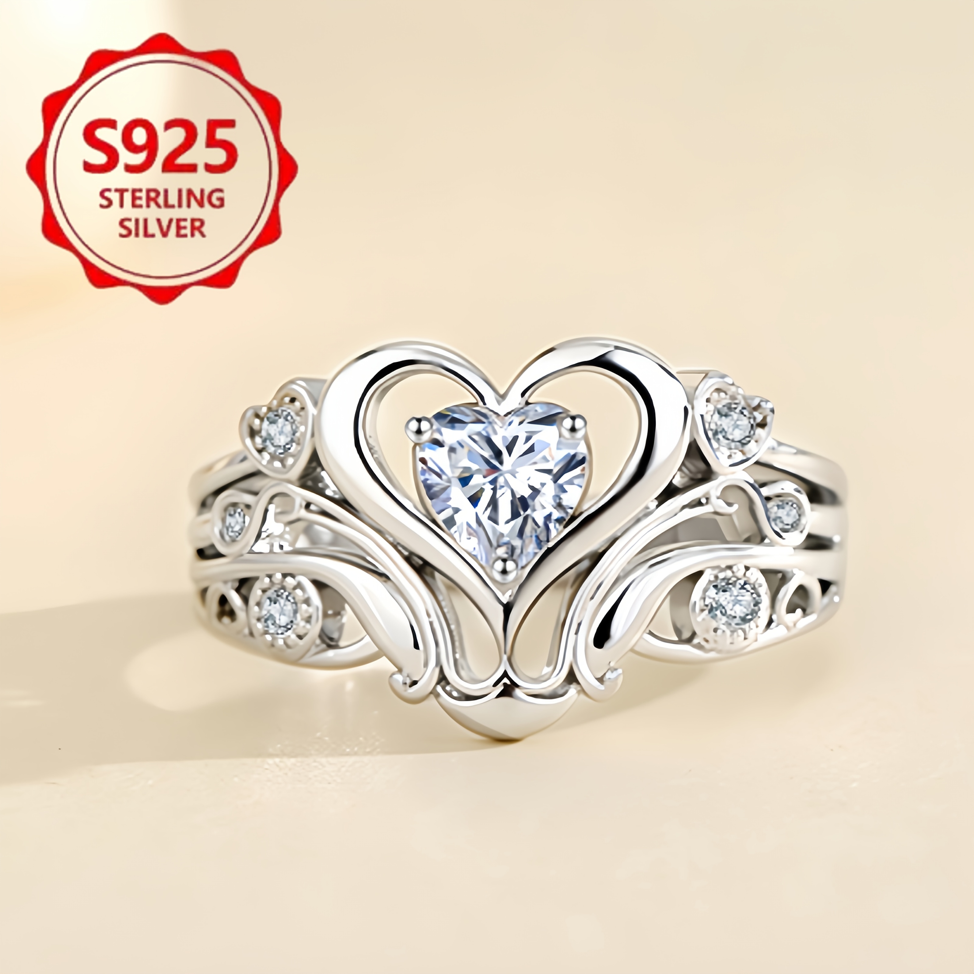 S925 Silver Heart-Shaped Ring, Romantic Statement Ring for Women - Perfect Gift for Birthdays, Anniversaries, Christmas, Graduations, Mother'S Day