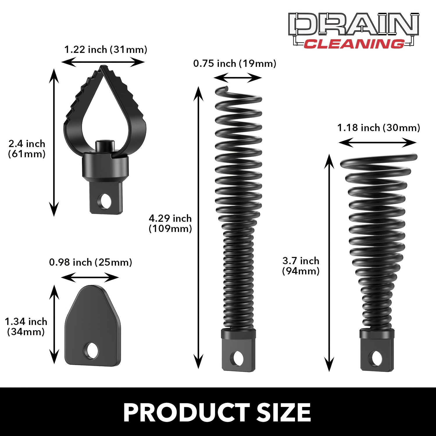 POPULO 8-Piece Drain Snake Drill Attachment Set – Spade, Boring Bulb, C-Cutter, Arrow, Funnel Auger, Expanding Cutter, Spiral Saw Tooth, And Retrieving Auger – For 5/16"-3/4" Cables
