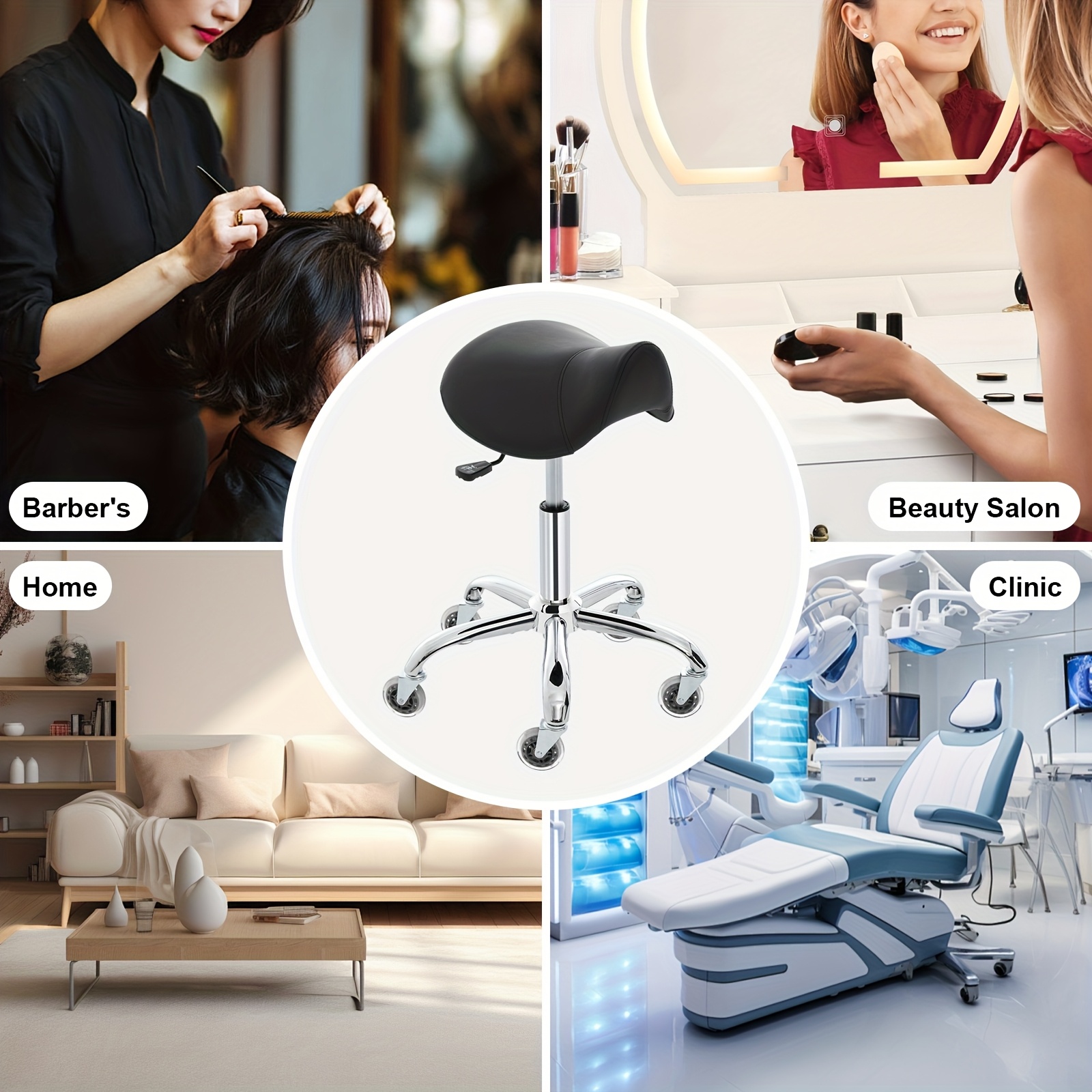 Swivel Adjustable PU Leather Chair - Ergonomic Saddle Stool with Wheels | for Drafting, Office, Clinic, Beauty & Tattoo - Metal Frame, Polished Finish, Memory Foam