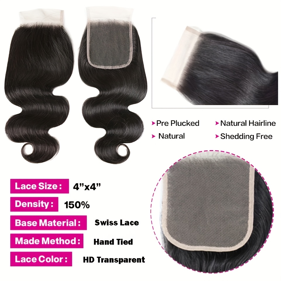 body wave bundles with closure human hair human hair bundles with closure 100% brazilian   body   bundles human hair with 4x4 lace closure natural black details 2