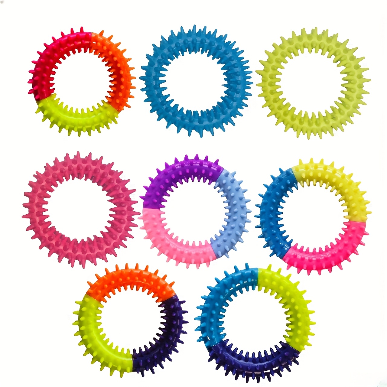 Image of 8-pack Pet Toys, Tpr Dental Spiked Rings For Cats And Dogs, Chewable Teeth Grinding And Boredom , And Odorless