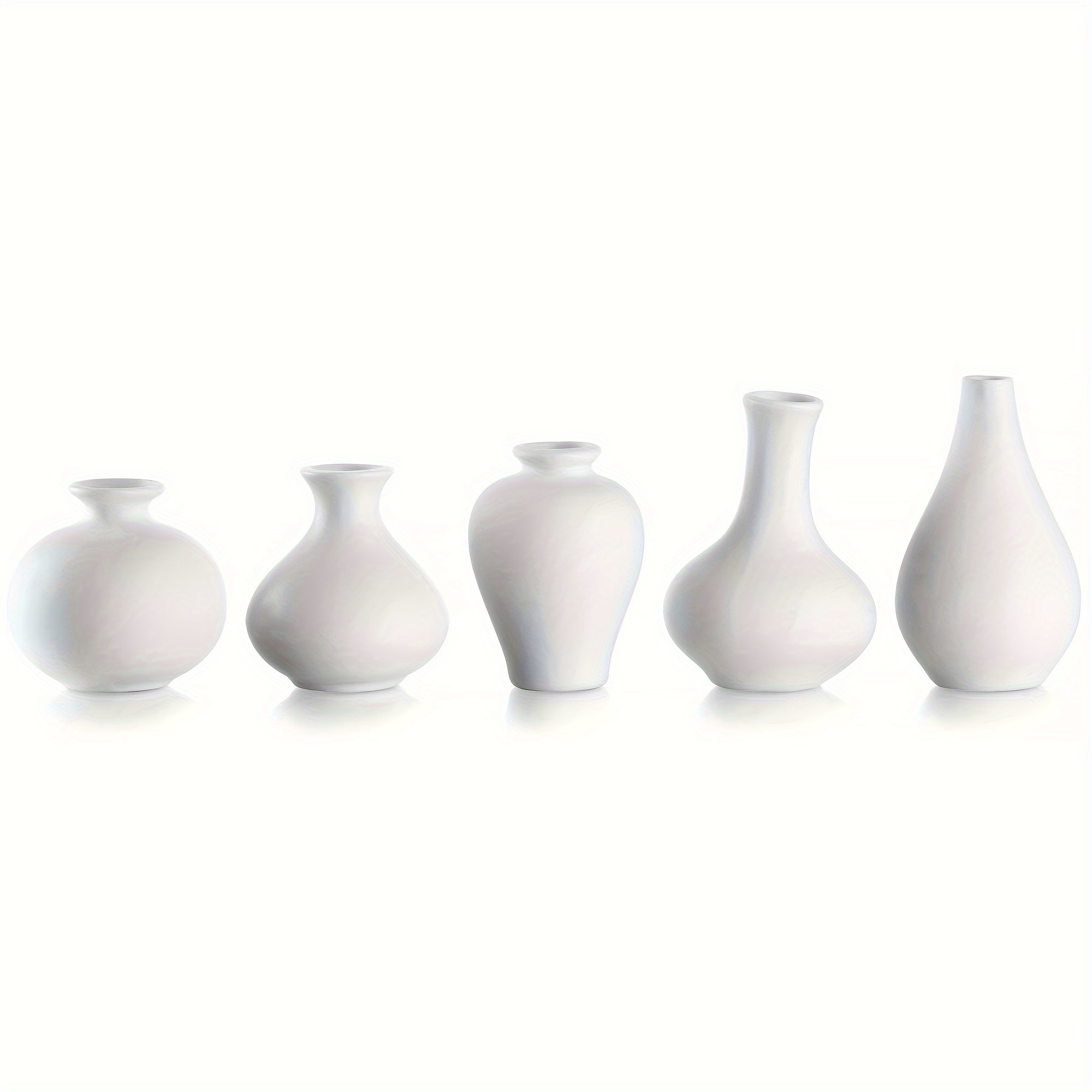 Traditional Striped Ceramic Mini Vase Set For Flowers, 5-pack - Cylinder Shaped White Vases Collection