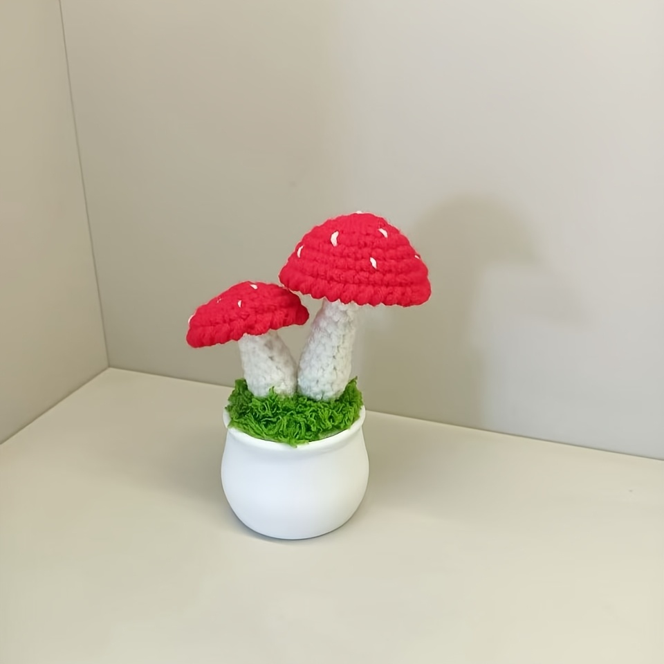 TEMU 1pc Plante artificielle fausse en pot au crochet fait main, décoration créative en tricot pour bureau à domicile, cadeau d'anniversaire