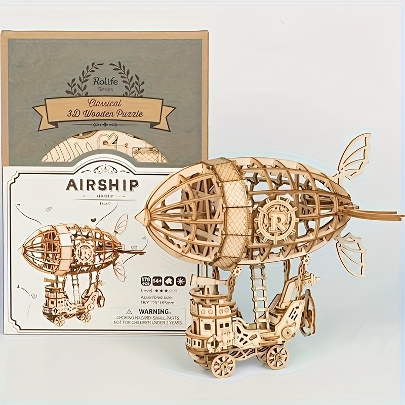 

Rokr 3d Wooden Assembly Puzzle Wood Airship Gift For Boys Girls -tg407