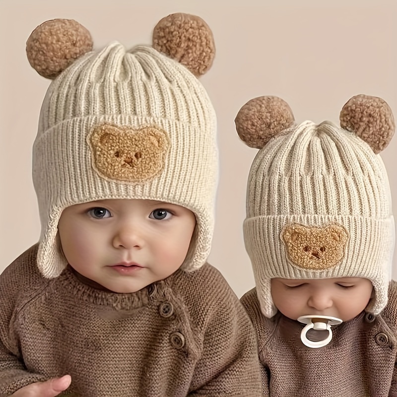 

Cozy Knitted Winter Hat With Cute Bear Design For Infants - Perfect For Christmas Gifts