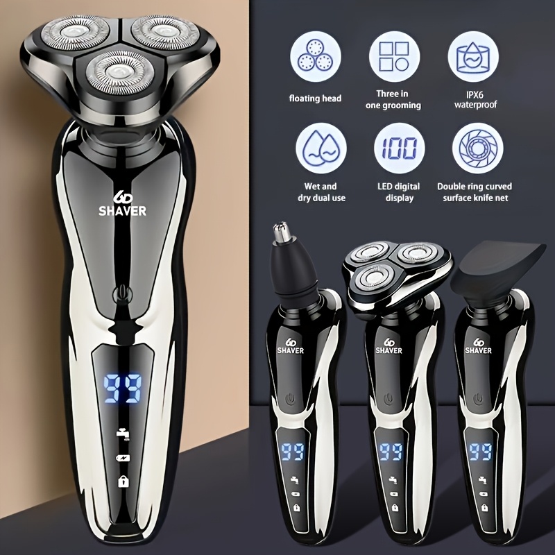 3 in 1 electric   usb rechargeable portable shaver with nose trimmer lithium battery 3d     ip68 for beard and mustache grooming beard trimmer details 1