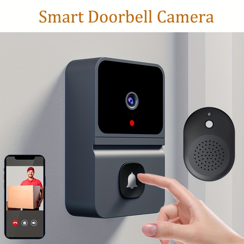 1pc Smart WiFi Doorbell with Built-in Battery - Wireless Security Camera with 2-Way Audio, Night Vision, USB Rechargeable, Low Power Consumption, Supports 2.4G WiFi for Easy Home Surveillance, Home Security|Sleek Black Design|Advanced Audio Technology