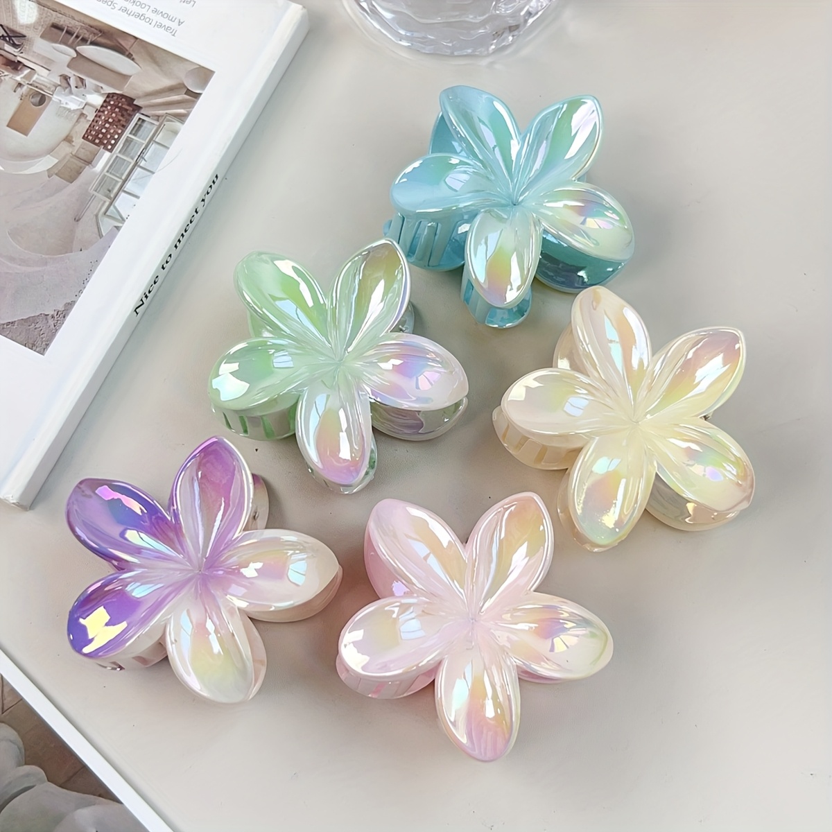 Bulk Floral Resin Hair Clips — Iridescent Multicolor Set Resin Flowers Hair Clip - Etsy main image 3