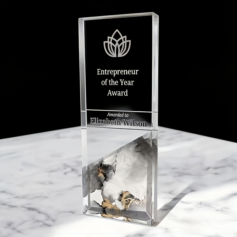 TEMU 1pc Personalized Transparent Acrylic Trophy, Custom High-end Award, Company Anniversary Gift, Long Tube Shape, Indoor And Outdoor Use, No