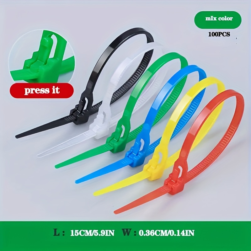 100pcs Reusable Zip Ties, Self-locking Plastic Nylon Cable Ties, Mixed Colors, Secure Fastening, Durable And Flexible Rib Design, Suitable For Indoor And Outdoor Use