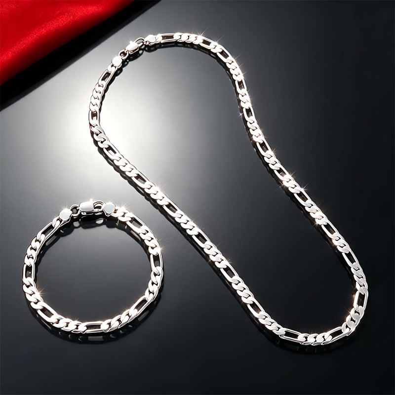 TEMU 2pcs Bracelet Necklace Set 304 Stainless Steel Chain 4mm Men's And Women's Jewelry Set, Suitable For Various Festivals And Parties
