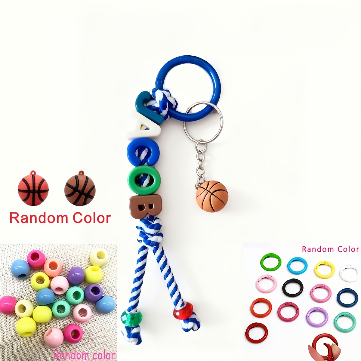 TEMU Personalized Custom Name Keychain Colorful Letter Beads With Soccer Basketball Football Charm Handmade Braided Rope Bag Pendant For Backpack Key