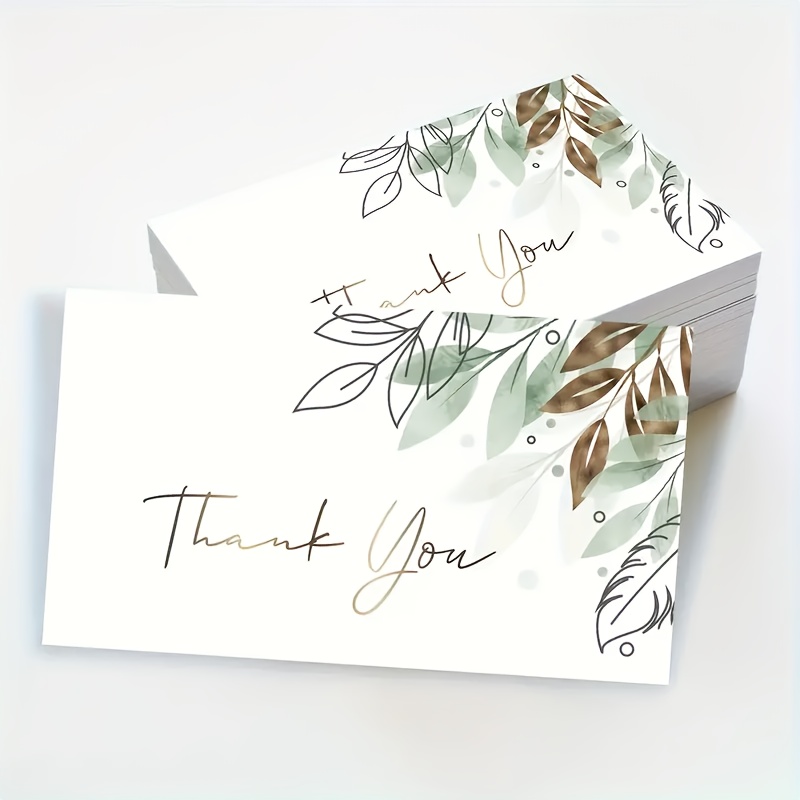 TEMU A Set Of 50 Watercolor Green Leaf Business Thank-you Cards -3.5x2 Standard Card Size, Suitable For Gifts, Parties, Weddings, And Any Occasion