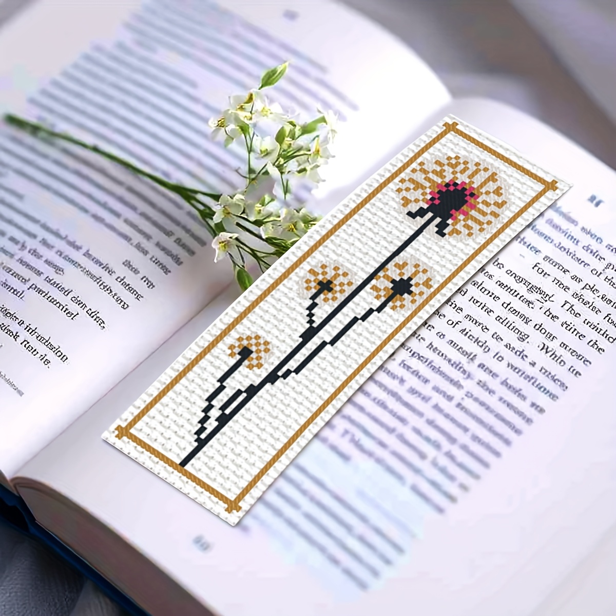 Printed Cross-Stitch Kit Includes 6 Bookmarks - Dandelion Design