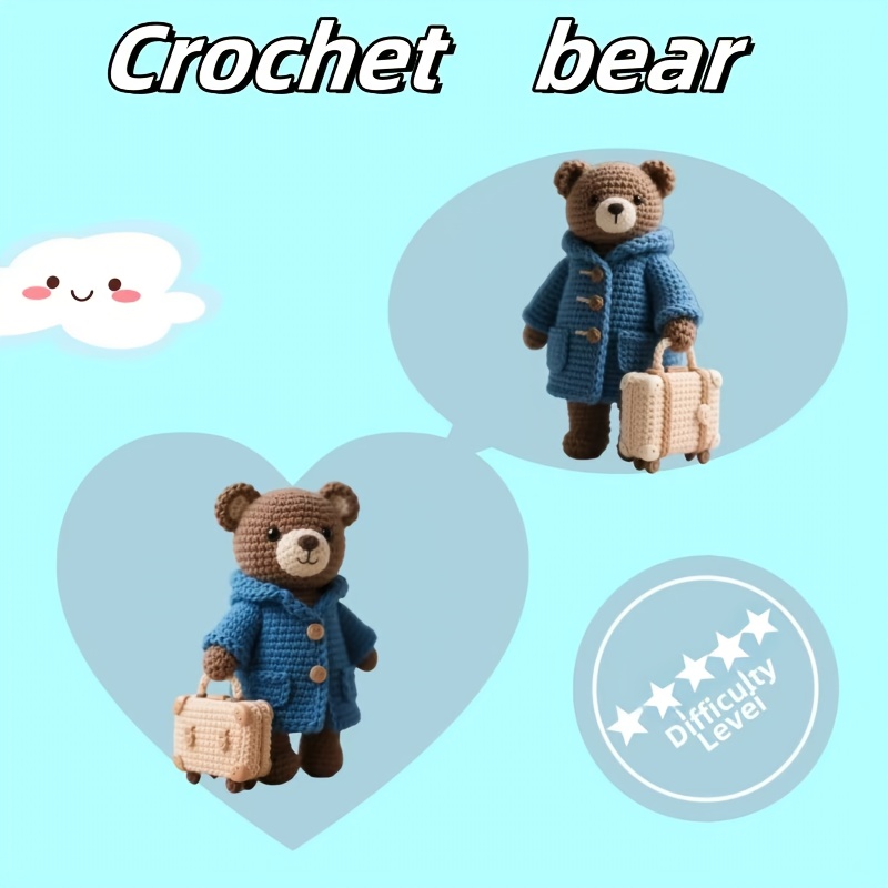 1pc cute bear crochet kit for beginners complete amigurumi plush   set with all materials yarn hook tutorial unfinished handmade knitting material pack perfect gift for kids crochet enthusiasts   decor project for adults Product details 4