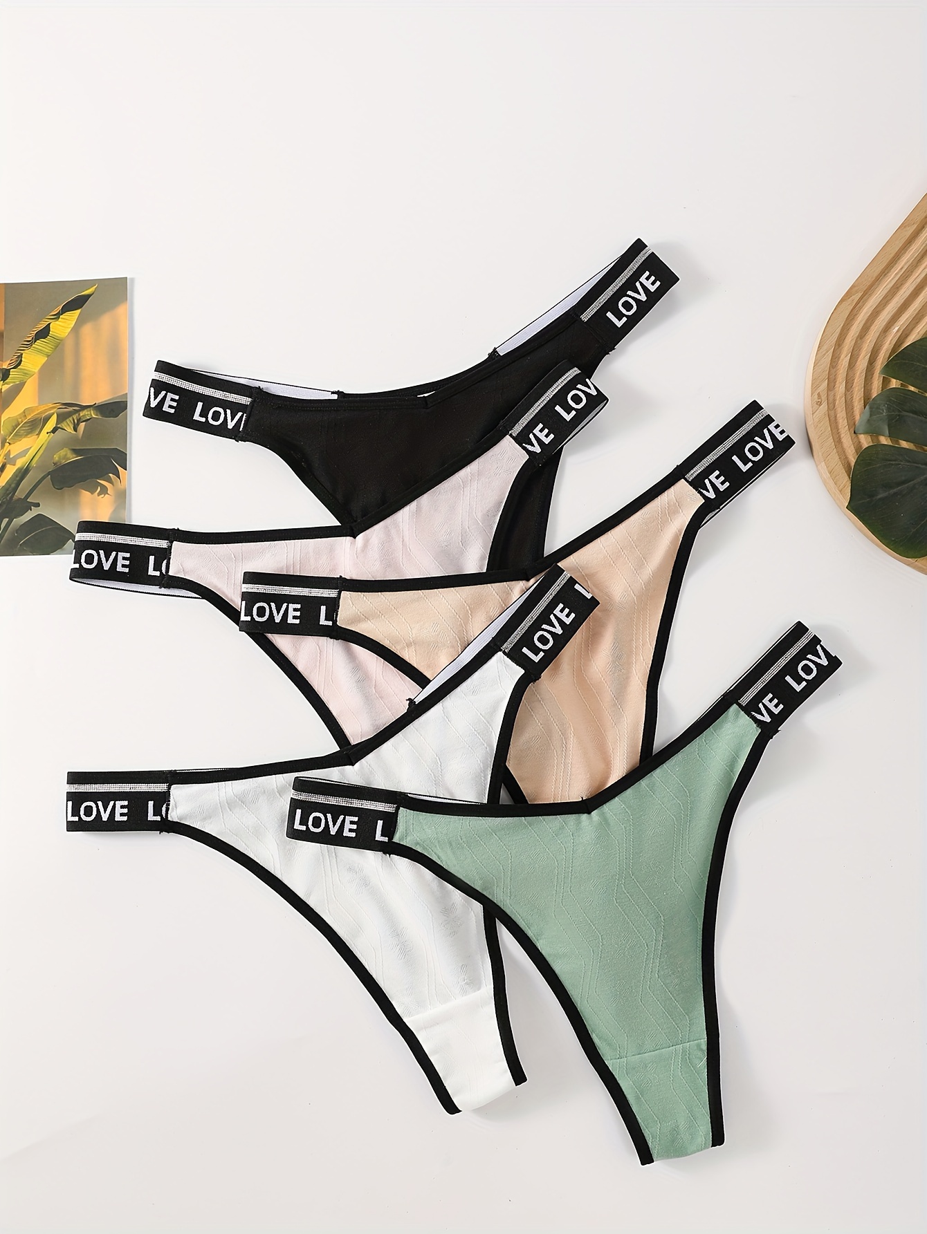 5-Pack Women'S Sexy Thong Panties, Breathable Comfortable Mid-Rise Lightweight Stretchy Polyamide 90% Elastane 10% Knit Fabric with Alphabet Pattern, 165gsm