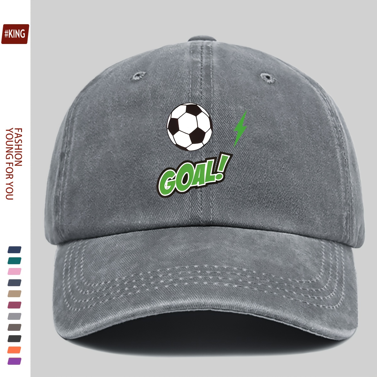 TEMU 1 Gorra de béisbol deportiva para exteriores con temática de fútbol, con estampado de fútbol "GOAL" y , cómoda y transpirable con ajuste