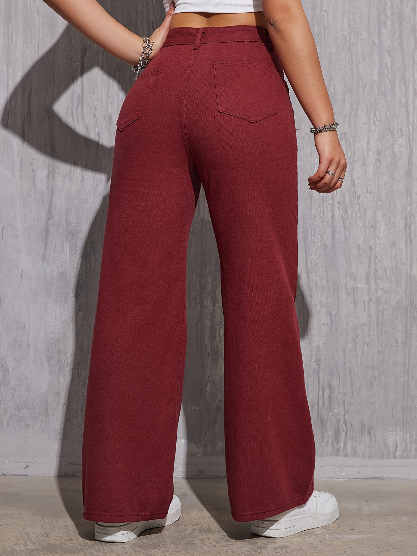 Calça Jeans Lisa De Cintura Alta Com Estiramento Médio, Estilo De Rua Com  Bolso Cortado, Várias Opções De Cores, Jeans Skinny, Jeans Femininos E