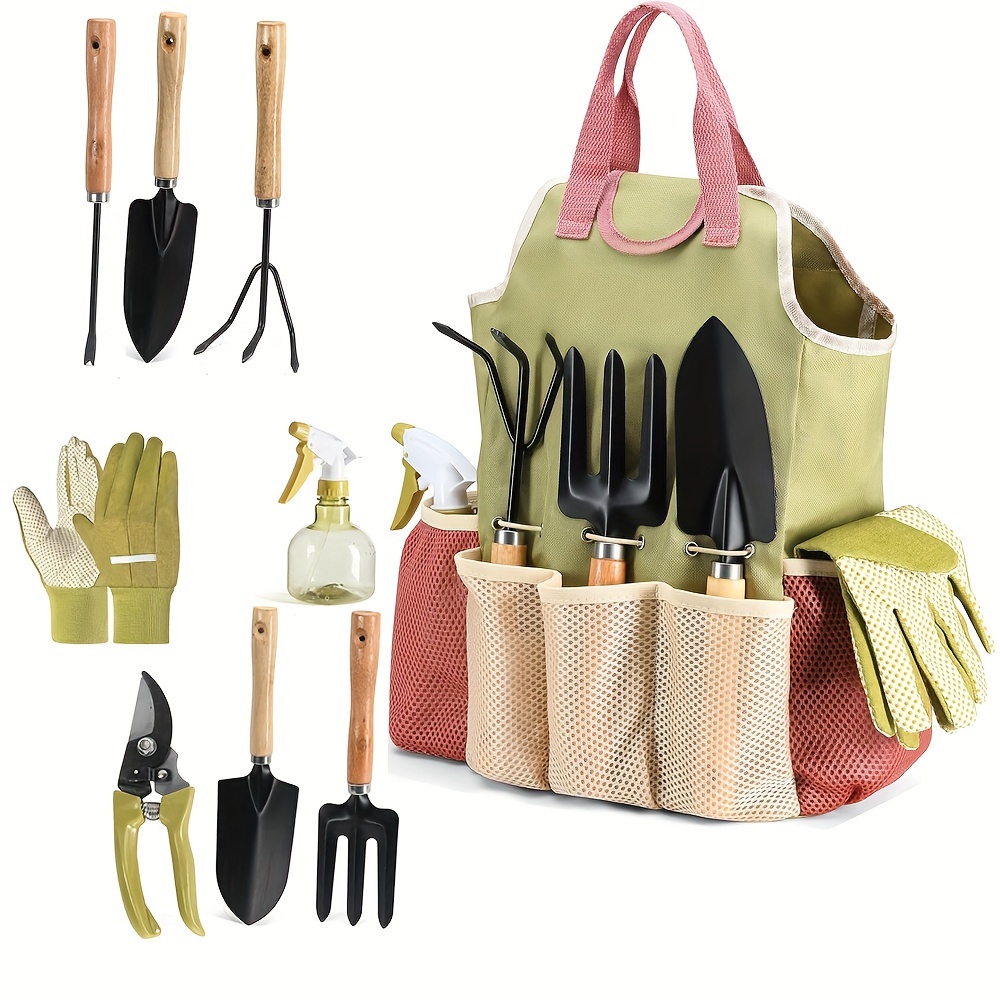 

Gardening Tools Set Of 10 - Complete Heavy Duty Garden Tools Set With Fashion Handbag - Durable Gardening Supplies Kit Ideal Gardening Gifts For Women