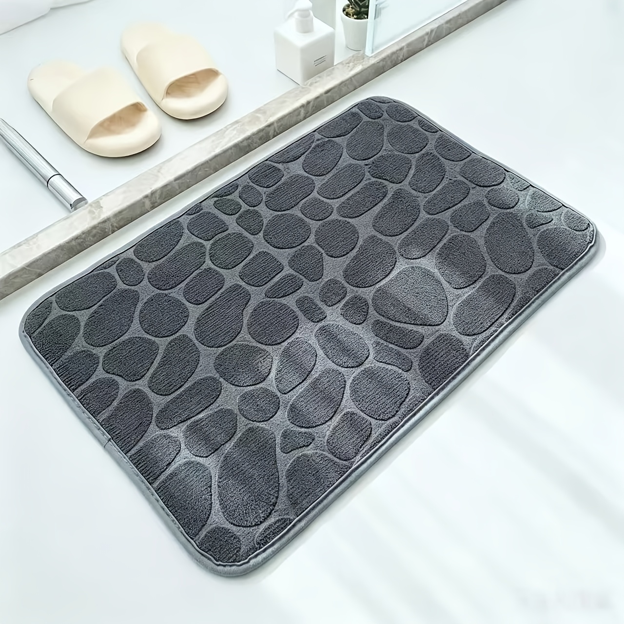 TEMU A Pebble-patterned Non-slip Bathroom Mat, Available In Multiple Colors, Made Of, Slip-resistant, And Thick. Suitable For Use In Bathrooms,