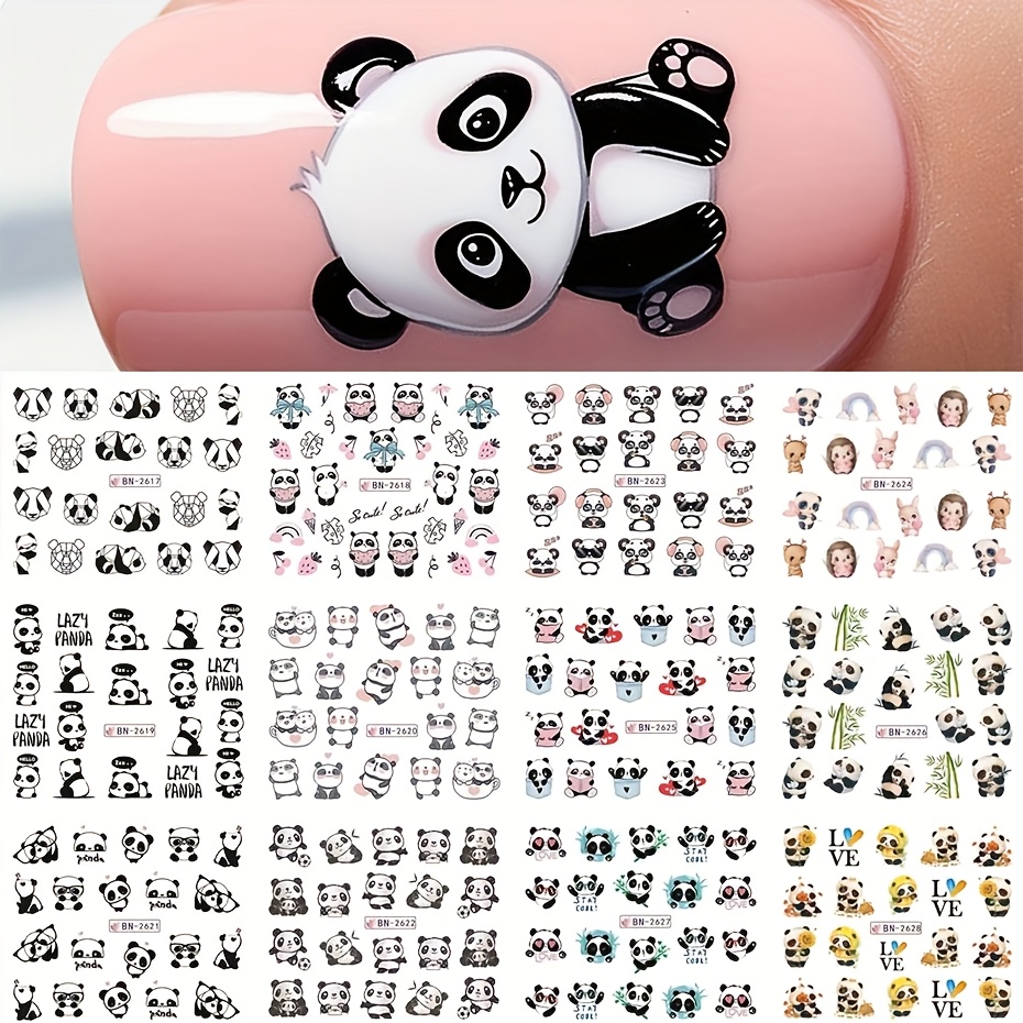 Nail Water Stickers Cute Panda Cartoon Design Slider Rub On Transfer Kawaii Decal Art Decoration Manicure Additions Tool(without )