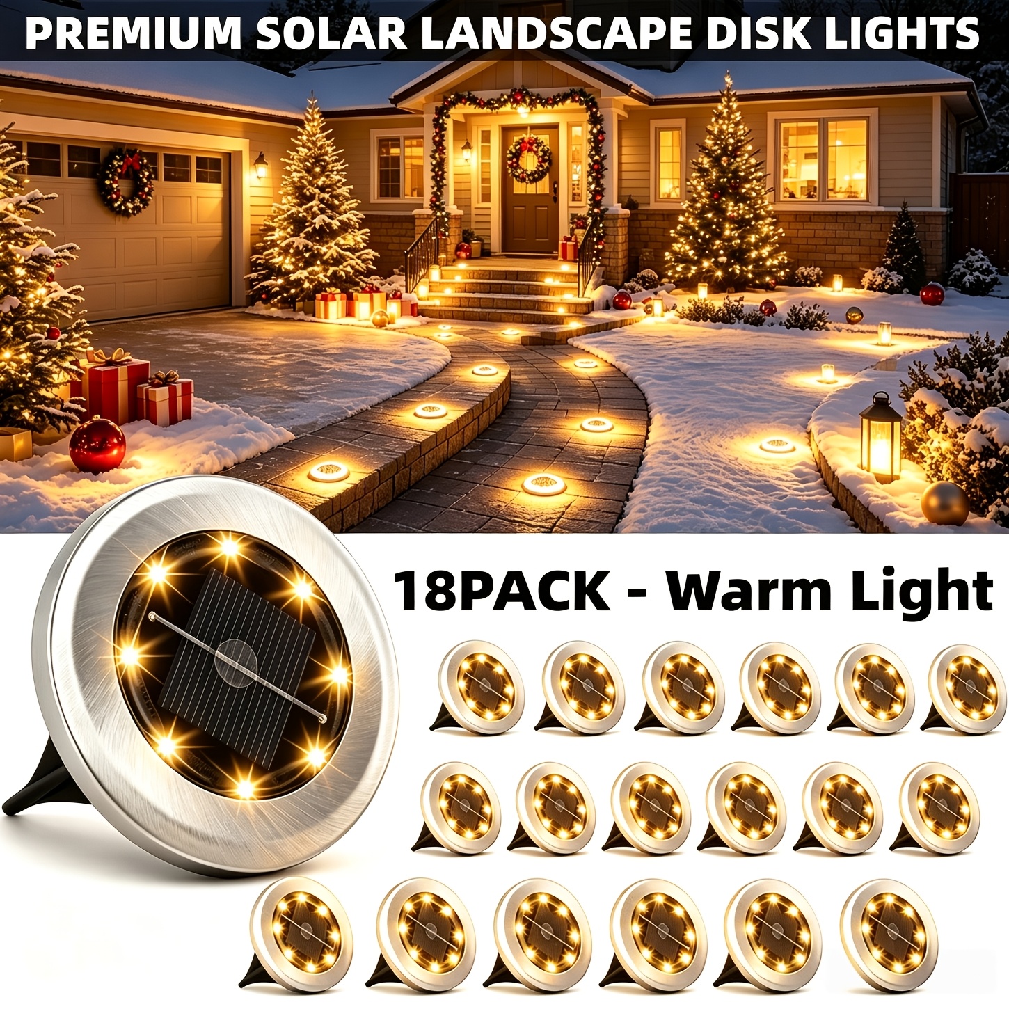 TEMU 18/12pcs Outdoor Solar Buried Light, 144/96 Led Outdoor Solar Small Stainless Steel Buried, Solar Courtyard Light, Led Landscape Light, Suitable