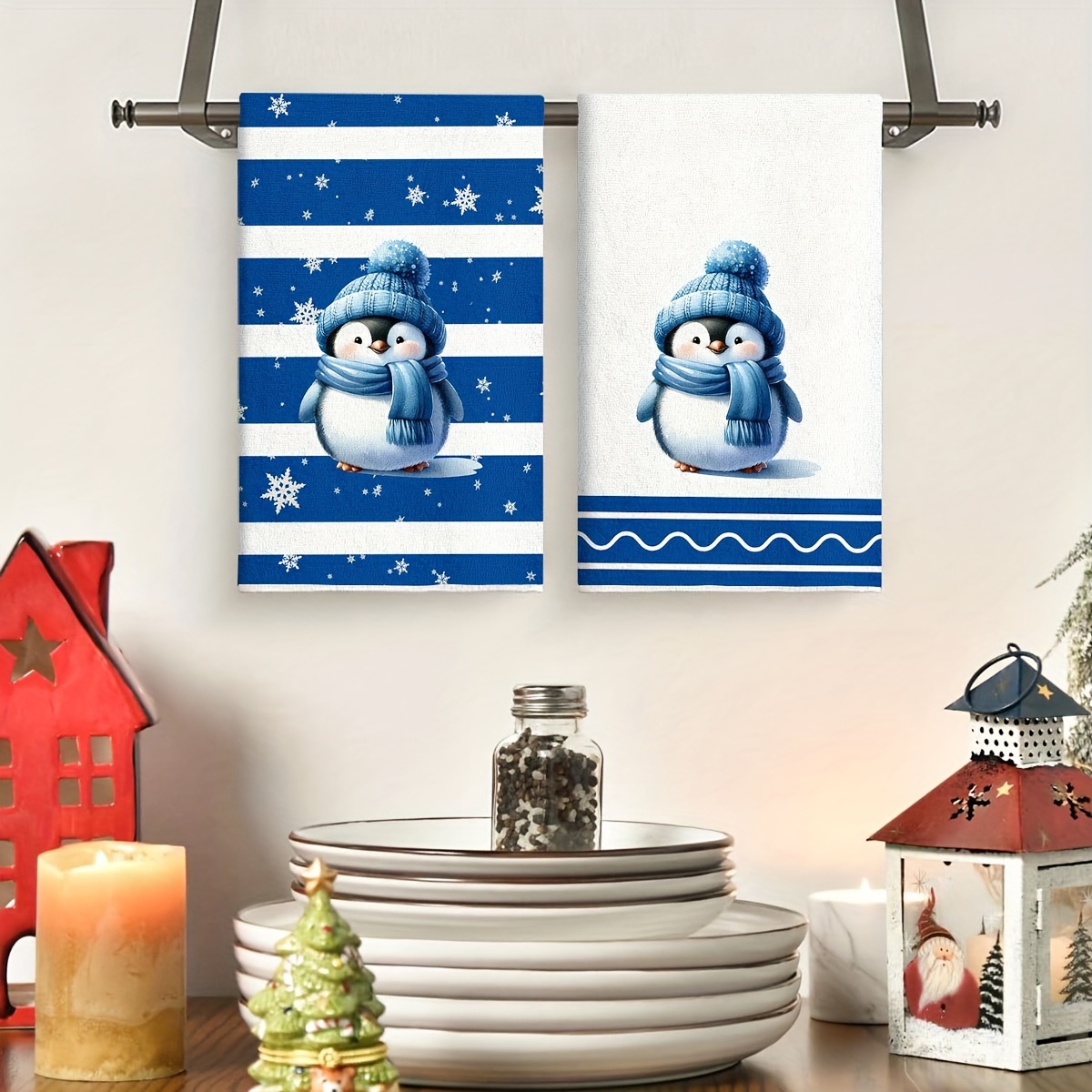 

2pcs Penguin Christmas Kitchen Towels - Ultra Absorbent, Soft Polyester Dish & Hand Towels For Cooking, Baking, And Cleaning - Perfect Housewarming Gift