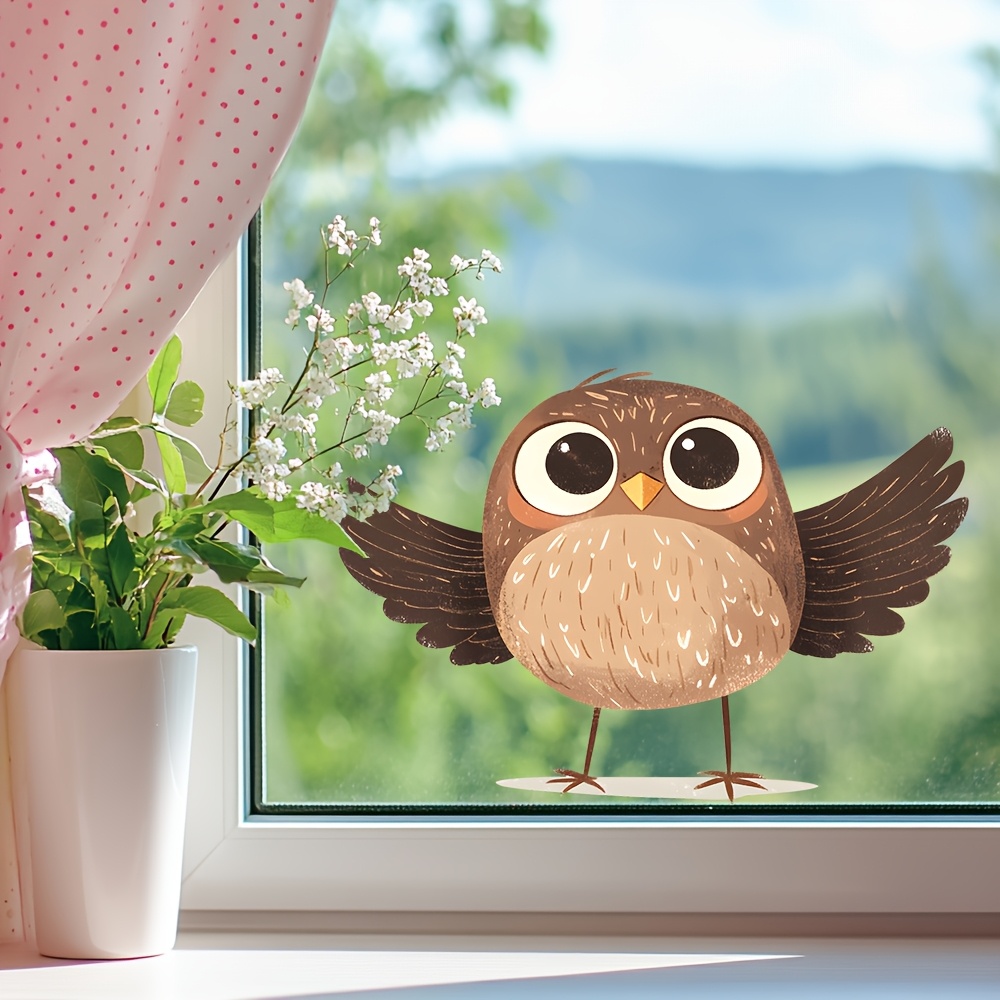 1pc Traditional Style Sparrow Glass Wall Sticker, And Pvc Material, Suitable For Windows, Living Rooms, Bedroom Window Stickers Wall Stickers