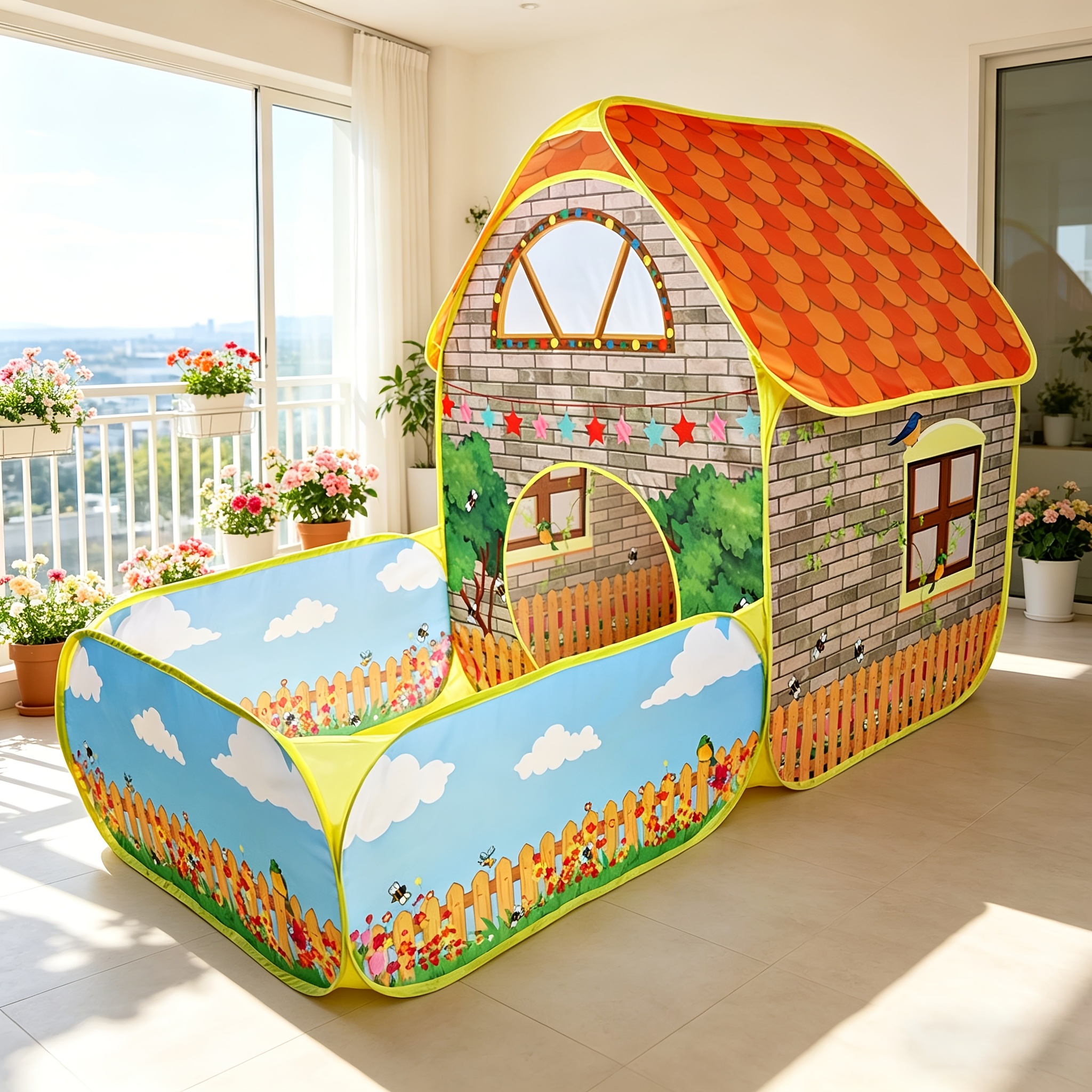 Image of Foldable Kids Play Tent & Ball Pool, Style Playhouse For Boys Girls, Indoor Outdoor Game