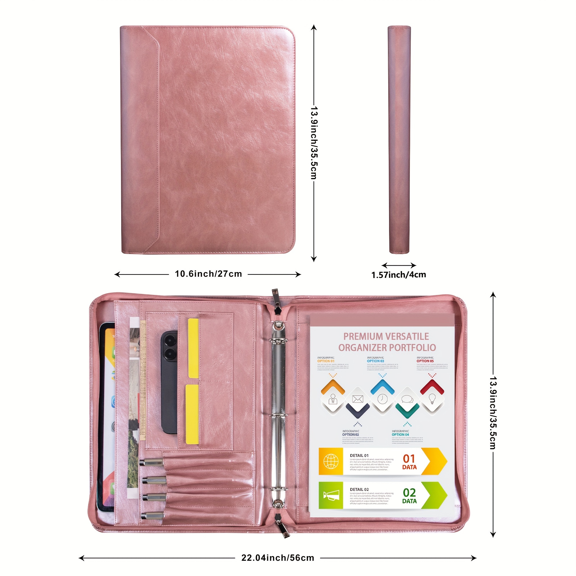 rose golden faux leather organizer 3 ring binder - Temu