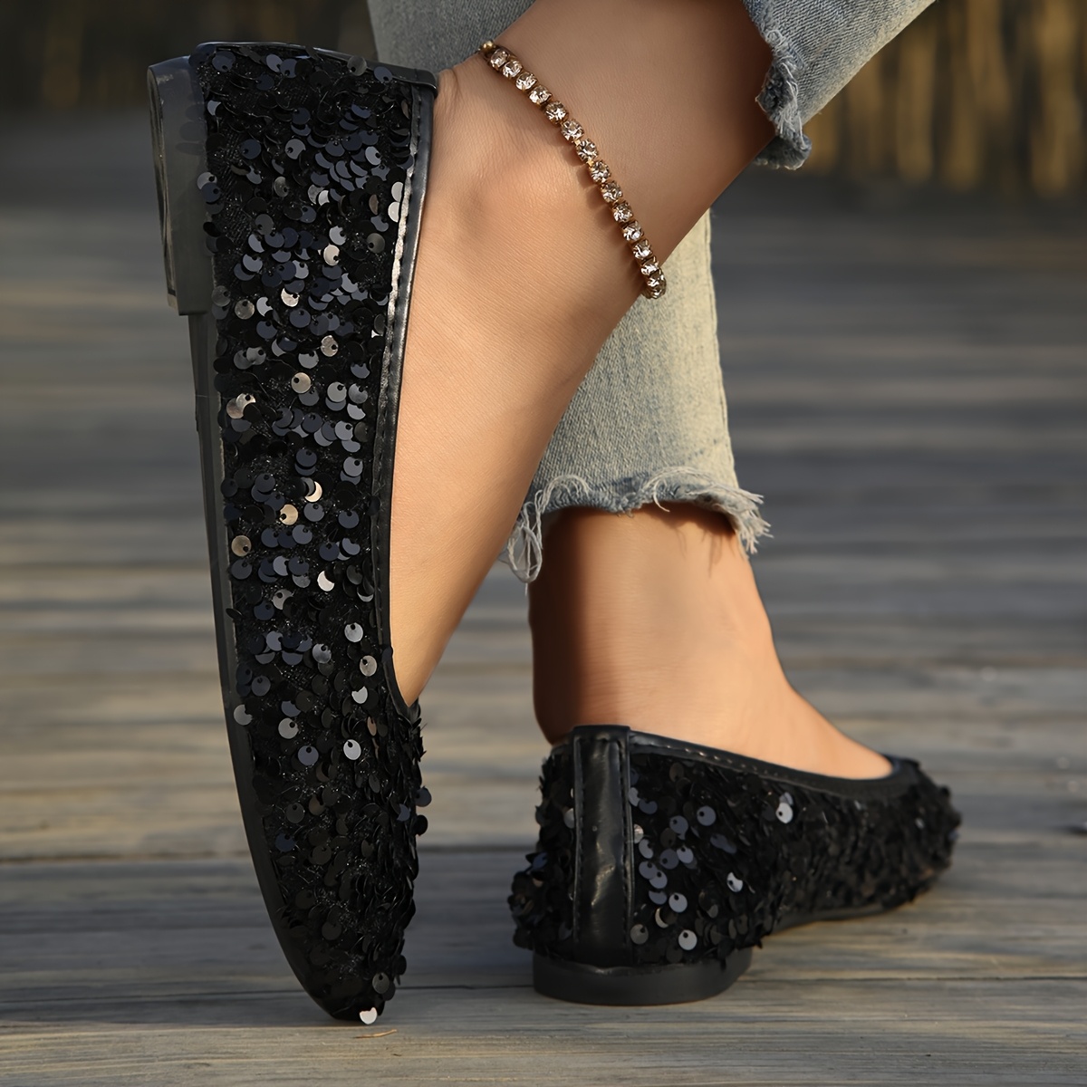 elegant french pointed toe flats with sequin embellishments slip   rubber sole fabric upper inner lining     fashionable womens shoes glittery shoes slipon   7