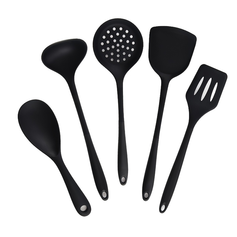 Image of 5pcs Silicone Pan Special Stir-fry Spatula, Frying Spatula, Large Colander, Soup Spoon, Rice Spoon, Set Of Kitchenware High Temperature Resistant Food Grade, Suitable For And Field Camping.