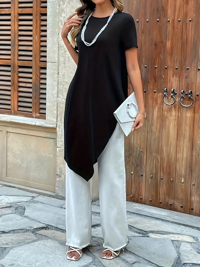 plus size womens elegant casual t shirt dress black round Temu