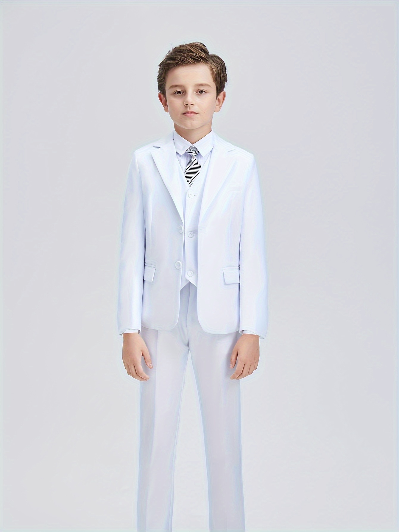 Ensemble de costume pour garçons pièces, veste, pantalon, gilet,  chemise à nœud ou cravate, couleur tuxedo pour enfants, coupe ajustée,