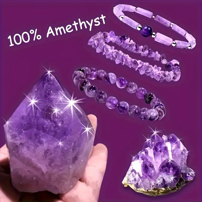 

Amethyst Crystal Bracelet Set For Women - 3pcs Natural Stone Bangle, Gift For Girlfriend & Mom, Hand Chain, Fashion Style