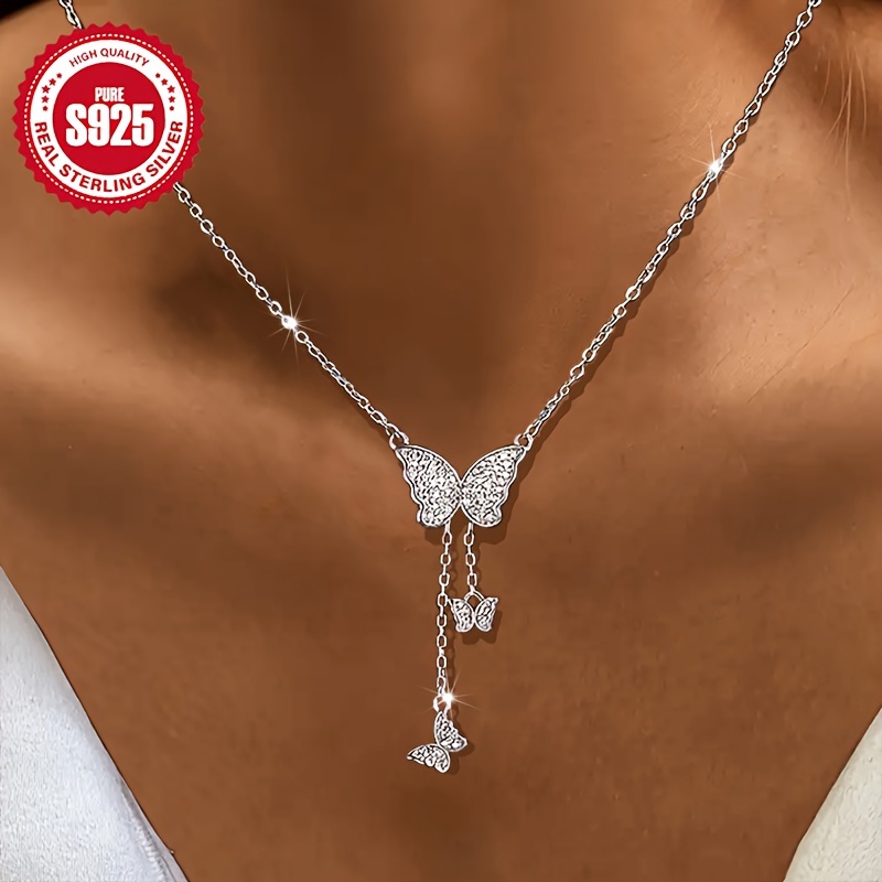 Women's S925 Sterling Silver Butterfly Pendant Necklace